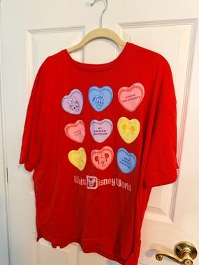 Disney Red  Short Sleeve Tee with Multicolored Heart Graphics